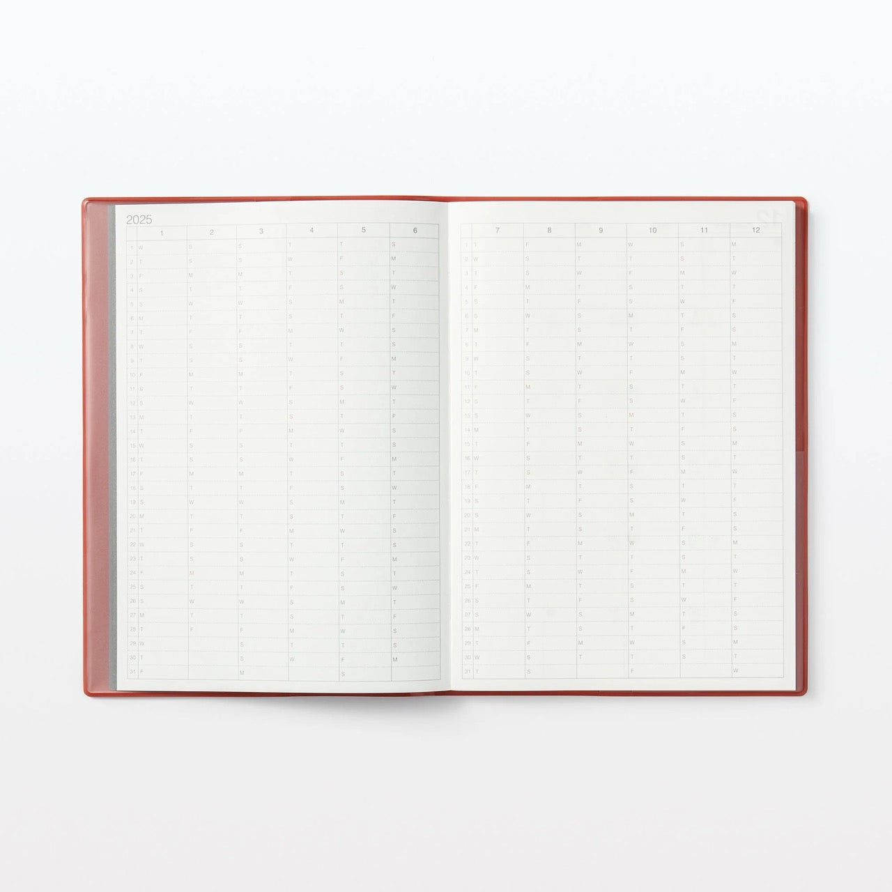 MUJI 2025 Monthly Weekly Yearly Planner RED B6 (Starts December 24) USA