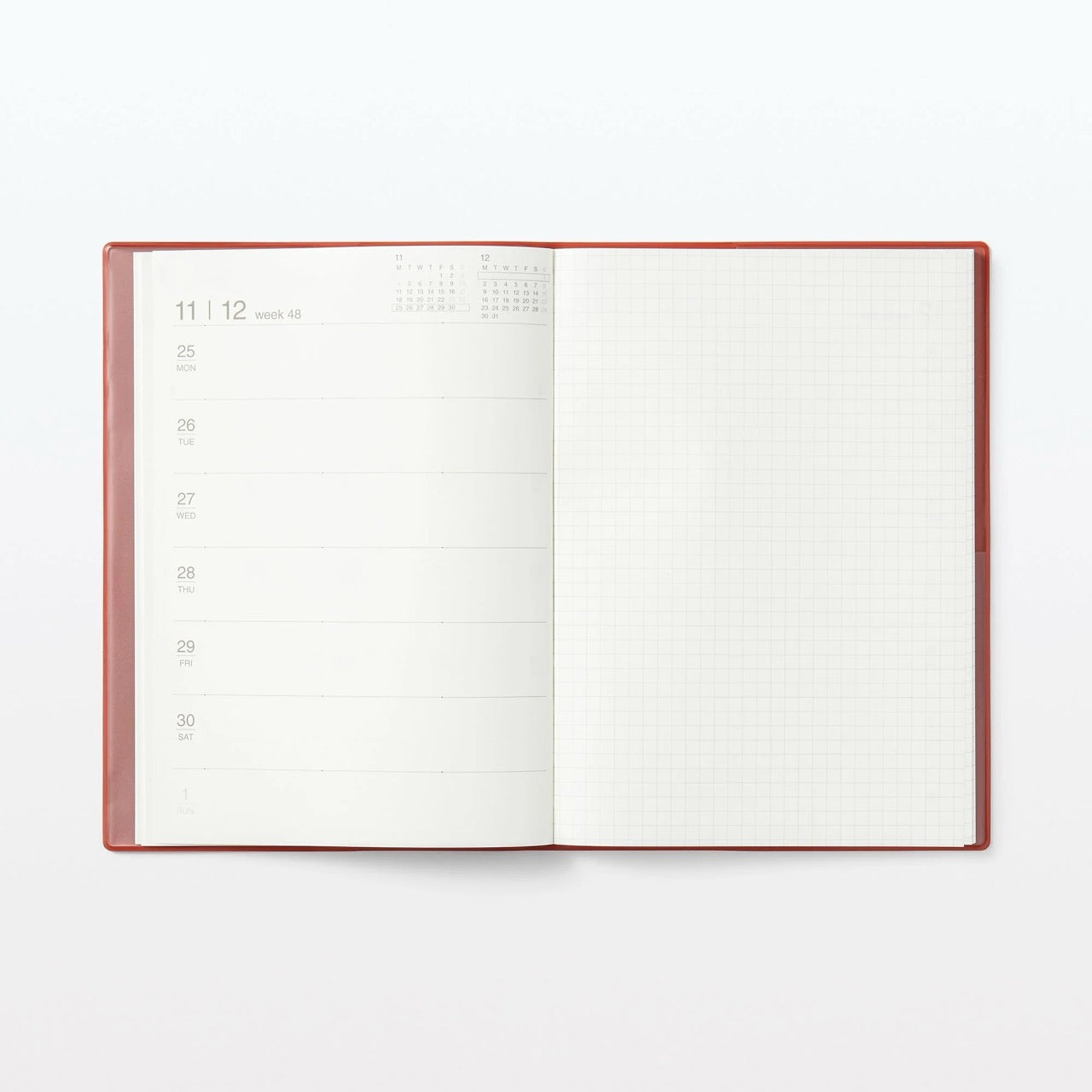 MUJI 2025 Monthly Weekly Yearly Planner RED B6 (Starts December 24) USA